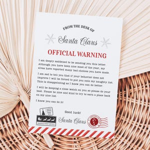 Carta de advertencia oficial de Papá Noel, correo para elfos con mal comportamiento, etiquetas imprimibles de Feliz Navidad, etiqueta de regalo sencilla con la tradición de los elfos