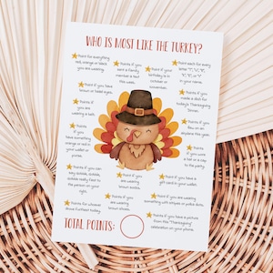Wer am meisten wie die Türkei Spiel, druckbare Thanksgiving-Gruppenspielkarten, Familien-Thanksgiving-Spiel, Esstischspiel, Büro-Partyspiel