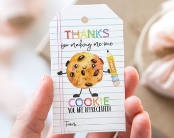 Thanks For Making Me One Smart Cookie Tag, Printable End Of School Year Favor Tags, Notepad Pencil Teacher Appreciation Gift Tag