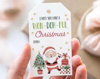 I Hope You Have A Won-Doh-Ful Christmas Play Dough Tag, Printable Merry Christmas Favor Tags, Playdough Christmas Holiday Party Gift Tag