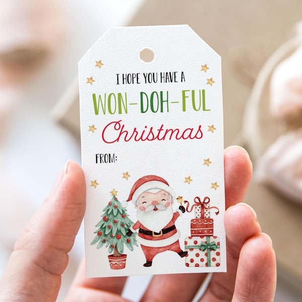 I Hope You Have A Won-Doh-Ful Christmas Play Dough Tag, Printable Merry Christmas Favor Tags, Playdough Christmas Holiday Party Gift Tag