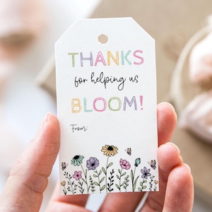Merci de nous aider à fleurir l'étiquette, étiquettes imprimables de faveur de fin d'année scolaire, étiquette-cadeau d'appréciation de professeur de plante de fleur