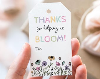 Merci de nous aider à fleurir l'étiquette, étiquettes imprimables de faveur de fin d'année scolaire, étiquette-cadeau d'appréciation de professeur de plante de fleur