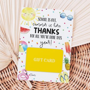 La scuola è finita, l'estate è arrivata Grazie per tutti Porta carte regalo, Etichette stampabili per bomboniere di fine anno scolastico, Etichetta regalo di apprezzamento per l'insegnante del sole