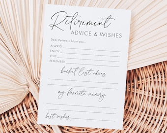Retirement Advice & Wishes Card, Printable Retiree Party Game Cards, Classic Elegant Fun Retirement Activity, Office Party Game