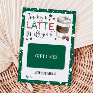 Danke Ein Latte Geschenkkartenhalter, druckbare frohe Weihnachten Gunstanhänger, Geschenkanhänger für Kaffeelehrer