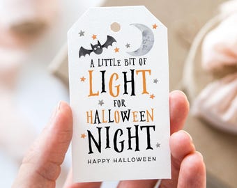 A Little Bit Of Light For Halloween Night Tag, Glow Stick Holder, Printable Happy Halloween Favor Tags, Halloween Gift Tag