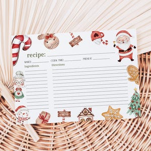 Carte de recette de Noël, carte de recette des fêtes, kit de biscuits DIY, étiquettes de cadeau joyeux Noël à imprimer, carte de fête décoration biscuits des fêtes