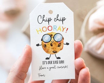 Chip Chip Hooray It's Our Last Day Chocolate Chip Cookie Tag, Printable End Of School Year Favor Tags, Have a Great Summer Vacation Gift Tag