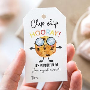 Chip Chip Hooray It&#39;s Summer Vacay Chocolate Chip Cookie Tag, Printable End Of School Year Favor Tags, Have a Great Summer Vacation Gift Tag