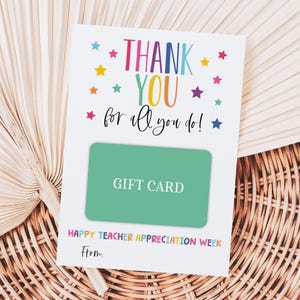 Vielen Dank für alles, was Sie tun Glückliche Lehrer Anerkennung Woche Geschenkkartenhalter, druckbare Ende des Schuljahres Gunstanhänger, Sterne Geschenkanhänger