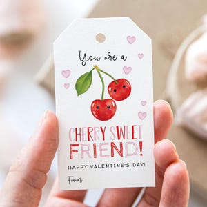 Valentine You Are A Cherry Sweet Friend Tag, Printable Happy Valentine&#39;s Day Favor Tags, Cherry Fruit Valentine&#39;s Day Gift Tag
