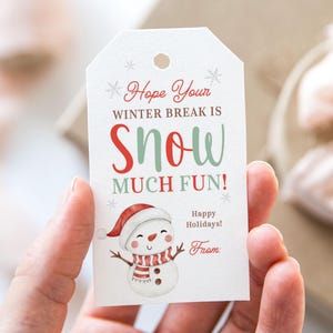 Hope Your Winter Break is Snow Much Fun Tag, Printable Merry Christmas Favor Tags, Snowman Christmas Holiday Party Gift Tag