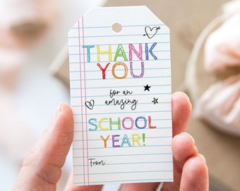 Thank You For A Great School Year Tag, Printable End Of School Year Favor Tags, Notepad Teacher Appreciation Gift Tag