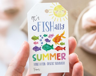 It's O-Fish-Ally Summer Tag, Printable End Of School Year Favor Tags, Fish Have a Great Summer Vacation Gift Tag