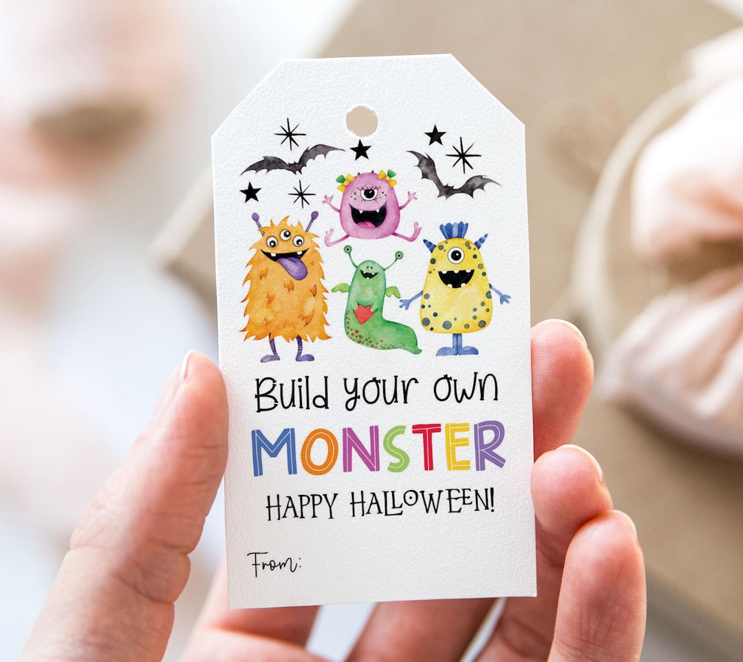 Build Your Own Monster Tag, Printable Happy Halloween Favor Tags, Make ...