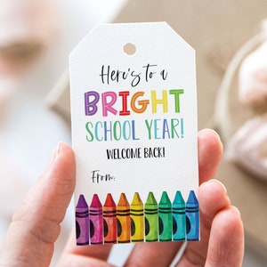 Etiquette pour une année scolaire lumineuse, étiquettes de faveur à imprimer pour la première journée d'école, étiquette-cadeau pour la rentrée des crayons de couleur
