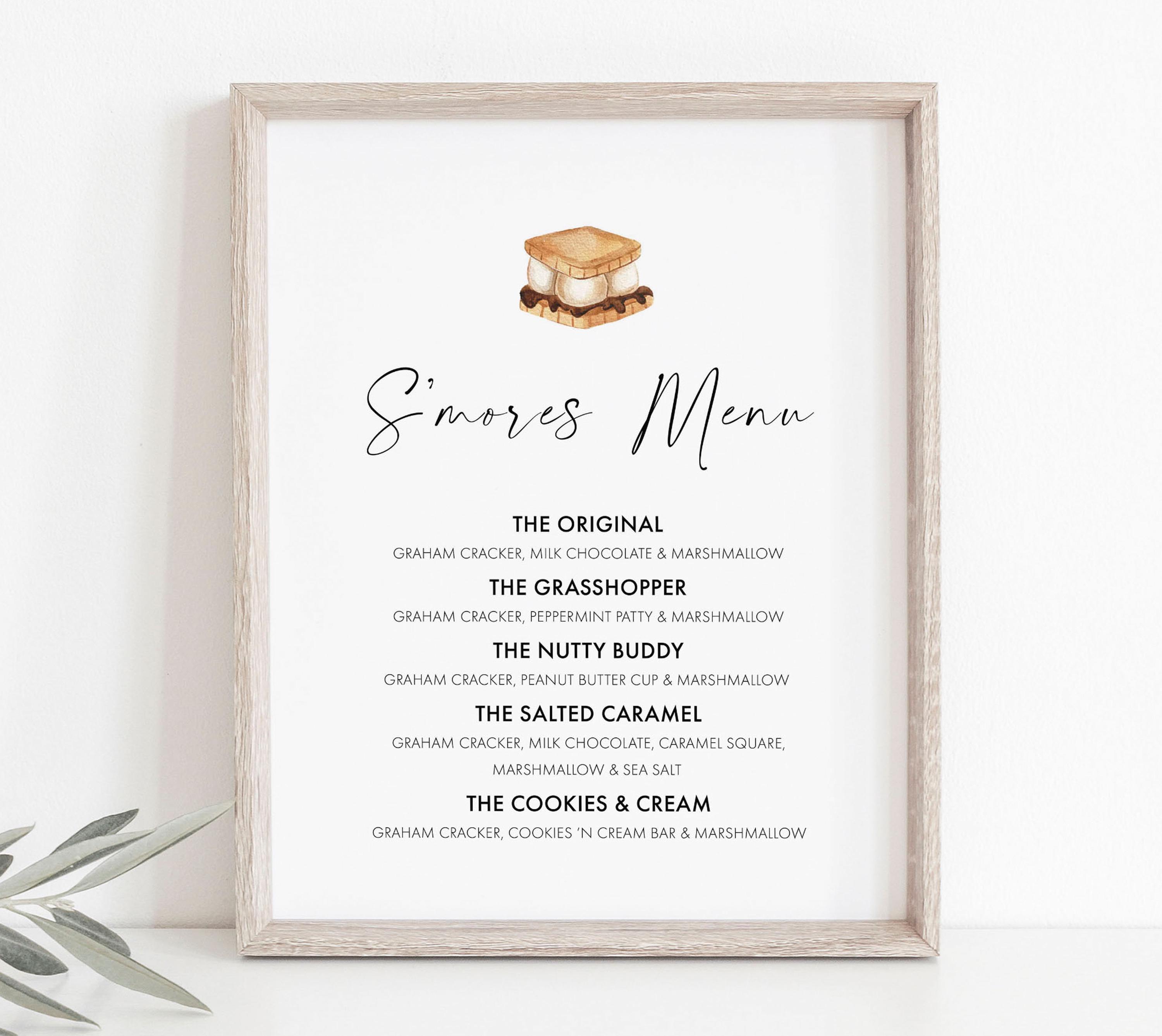 S'mores Menu Sign, DIY Smores Bar Sign, S'mores Station Outdoor Party Bonfire Sign, Camping Treat Table Sign, Printable S'more Sign