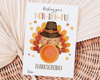 Wishing You A Won-doh-ful Thanksgiving Play Dough Holder, Printable Fall Favor Tags, Cute Turkey Playdough Thanksgiving Gift Tag