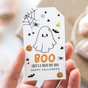 Etiqueta "Buu, aquí tienes un regalo", etiquetas imprimibles de recuerdo de Feliz Halloween, etiqueta de regalo de Halloween fantasma