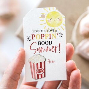 Hope You Have A Poppin&#39; Good Summer Tag, Printable End Of School Year Favor Tags, Popcorn Sun Have a Great Summer Vacation Gift Tag