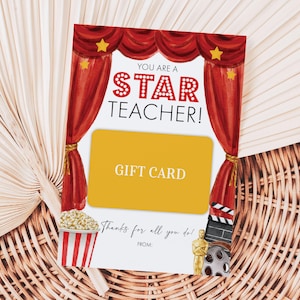 Sie sind ein Star-Lehrer Danke für alles, was Sie tun Geschenkkartenhalter, druckbares Ende des Schuljahrs Gunstanhänger, Film Nacht Wertschätzung Geschenkanhänger