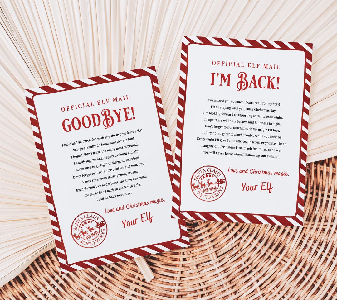Elf Arrival and Goodbye Letter Set, I'm Back Note, Farewell, Printable ...