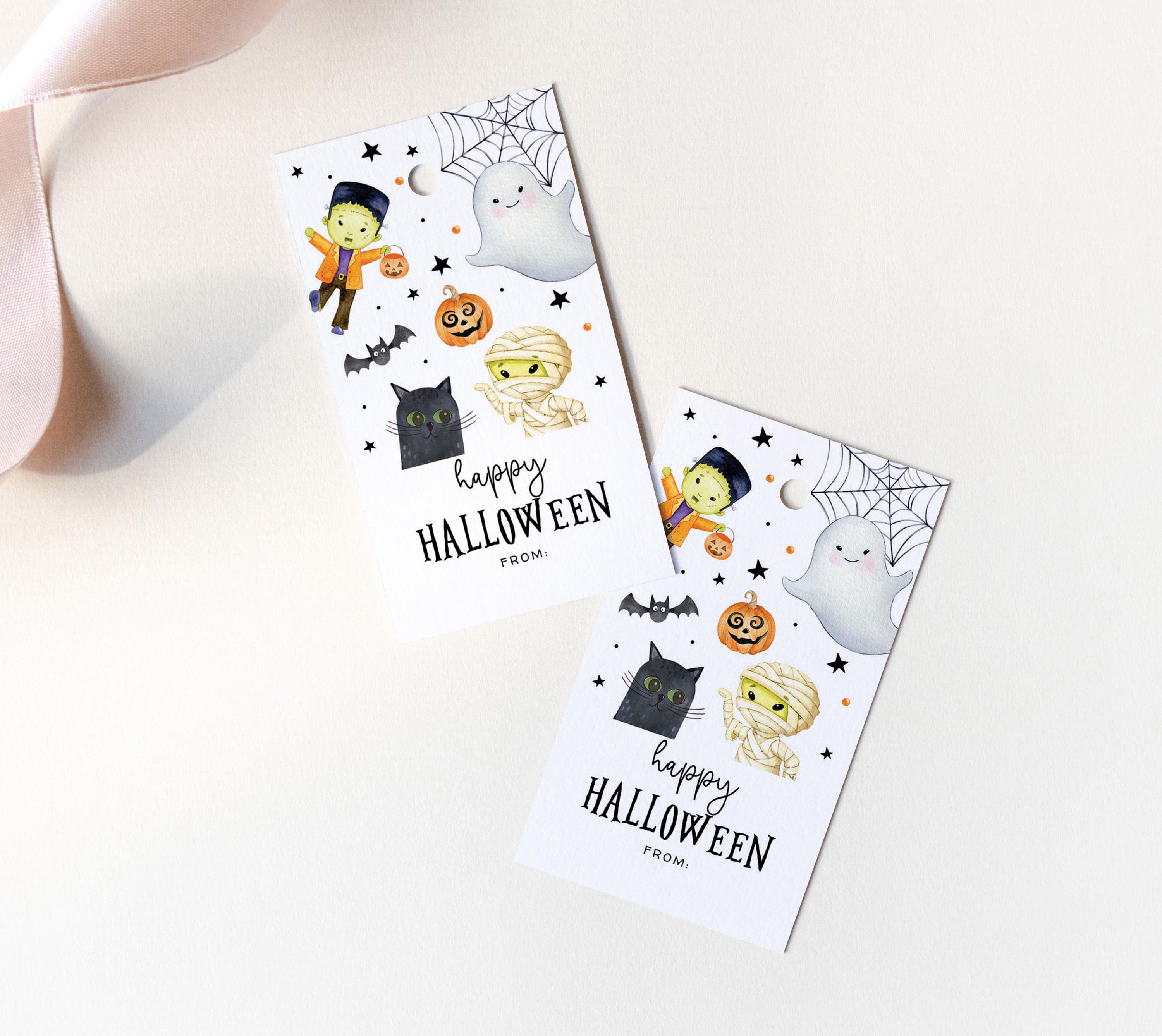 ハッピーハロウィンタグ、印刷可能なハッピーハロウィンの記念品タグ