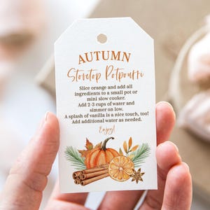 Etichetta autunnale per pot-pourri da fornello, etichette stampabili per bomboniere autunnali, etichetta regalo autunnale per insegnante, dipendente, cliente, personale, collega, vicino