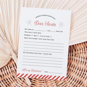 Carta oficial a Papá Noel, correo para Papá Noel, lista de deseos navideños imprimible, carta sencilla para Papá Noel