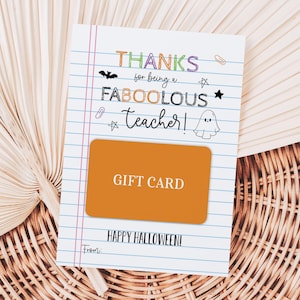 Danke, dass du ein fabelhafter Lehrer bist Geschenk Kartenhalter, druckbare Happy Halloween Geschenkanhänger, Notizblock Geist Lehrer Wertschätzung Geschenkanhänger