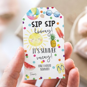 Étiquette-cadeau de vacances d'été, étiquettes de cadeau de fin d'année scolaire imprimables, soleil de paille, étiquette-cadeau de belles vacances d'été