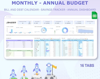 2026 Annual Budget Monthly Budget Spreadsheet  Google Sheets Budget Tracker Budget By Paycheck  Bill Tracker Debt Tracker Spreadsheet