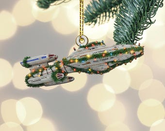 Adorno navideño U.S.S. Voyager NCC-74656, diseño de nave de ciencia ficción para colgar en el árbol de Navidad, decoración navideña, regalo espacial único