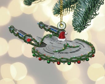Adorno navideño de nave espacial U.S.S. Titan NCC-80102-A, ideal para colgar en el árbol de Navidad. Decoración navideña de ciencia ficción, regalo navideño único y geek.