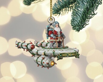 Adorno navideño NCC-1701, decoración colgante de ciencia ficción para árbol de Navidad, regalo navideño único, disfruta de las luces navideñas y Santa Claus.