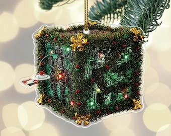 Adorno navideño de Borg Cube Trek, "Cuidado con los Borg", adorno para árbol de Navidad, decoración navideña geek, regalo de Navidad