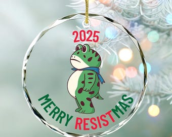 Adorno de rana de Portland, adorno político, rana de la libertad, regalo liberal divertido, regalo prodemócrata, adorno anti-MAGA, adorno de meme de rana