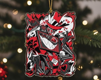 Adorno navideño acrílico de Alastor de Hazbin Hotel, adorno para árbol de Navidad de Alastor, adorno colgante para árbol de Navidad de Hazbin Hotel, decoración navideña de dibujos animados