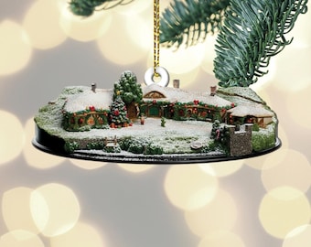 Adorno navideño de la Casa Hobbit, decoración de fantasía, adorno colgante para árbol de Navidad, adorno navideño de Hobbiton, regalo para fans, decoración inspirada en Tolkien.