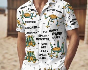 Camisa con botones de Rocky Amaze Amaze Amaze, camisa con el libro Ave María para él, camisa de película Alien, regalo para amantes de la ciencia ficción