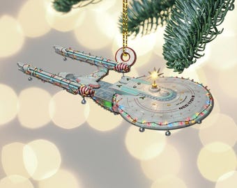 Adorno navideño U.S.S. Enterprise NCC-1701-B, diseño de ciencia ficción, para colgar en el árbol de Navidad, adorno único, regalo de Navidad para fans.