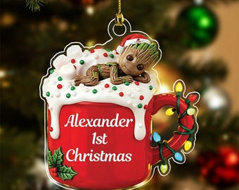 Marvel Acrylic Christmas Ornament, Baby Groot Xmas Tree Ornament, Personalized Xmas Tree Hanging, Holiday Movie Ornament, Christmas Gif