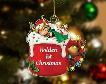 Decorazione natalizia in acrilico Marvel, decorazione per albero di Natale Loki, decorazione per albero di Natale supereroe, primo Natale del bambino, regalo di Natale