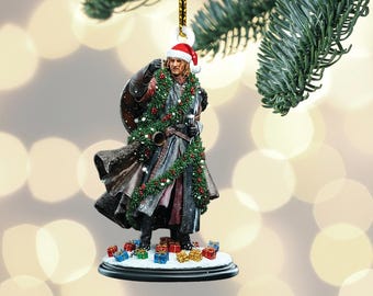 Adorno navideño de guerrero de fantasía, árbol de Navidad de aventura, colgante, decoración navideña nevada, regalo navideño único