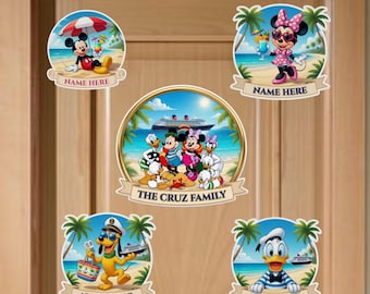Personalized Disney Mickey And Friends Door Magnet, Disney Family Cruise Magnet, Custom Name Vacation Souvenir Fridge Decor, Beach Trip