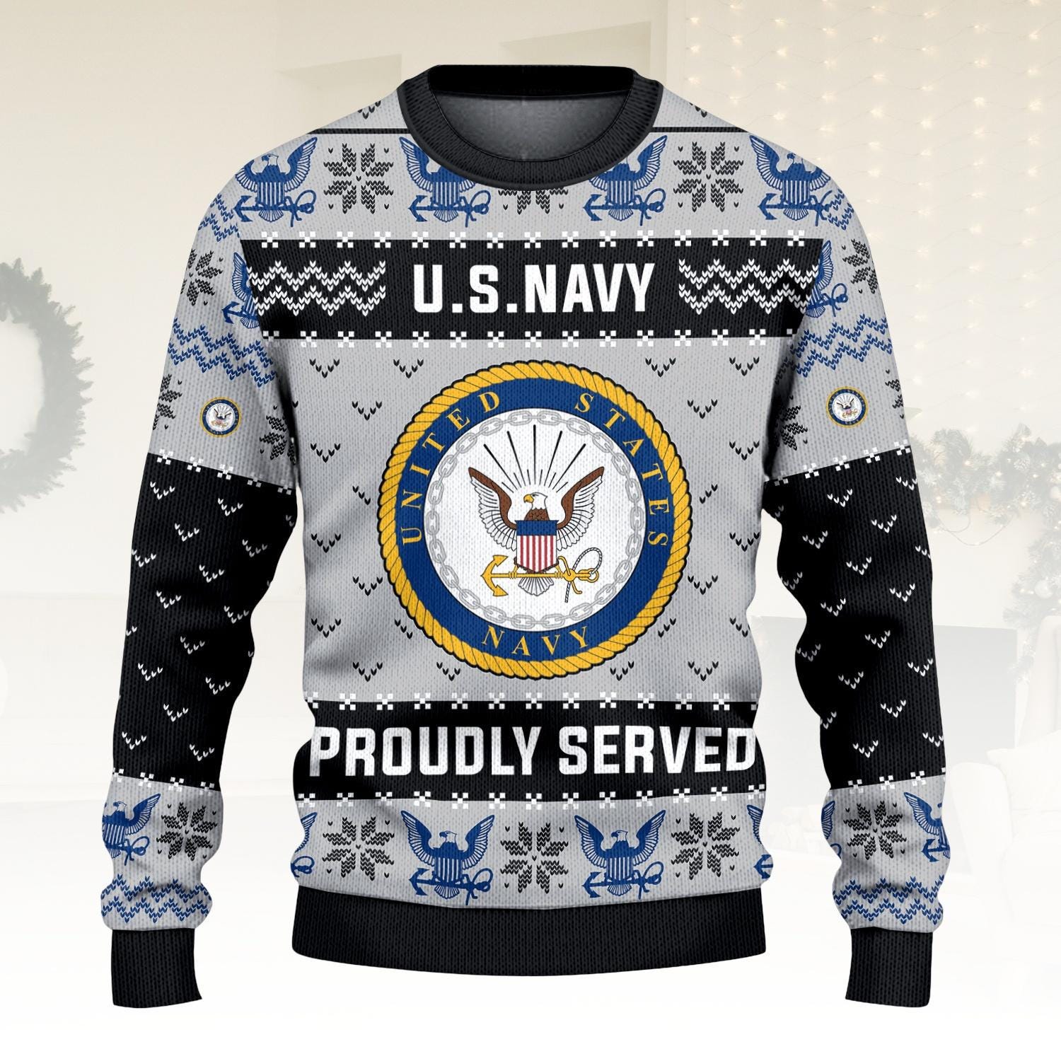 Discover US Navy 250th Years USA Ugly Christmas Sweater, Proudly Served Veteran Sweater, Military Christmas Gift For Men Women