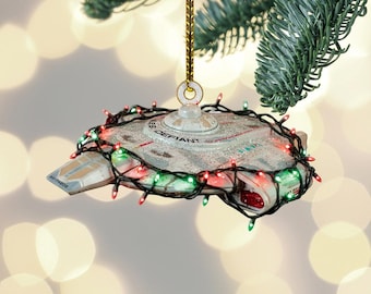 Adorno navideño U.S.S. Defiant NX-74205, nave espacial de ciencia ficción para árbol de Navidad, decoración navideña, adorno navideño único para árbol de Navidad