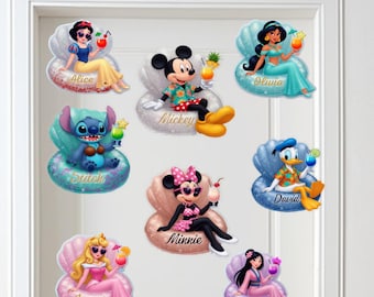 Personalized Disney Characters Summer Cruise Magnet, Swimming Floats Mickey & Friend, Princess Disney Cruise Line Door Magnet