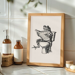 Frog on Toilet, Retro Frog Poster, Bathroom Wall Decor, Digital Download, Frog Art Print, Frog Home Decor